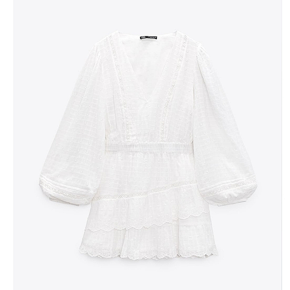 Zara * embroidered lace insert dress white flowy boho - Picture 10 of 11